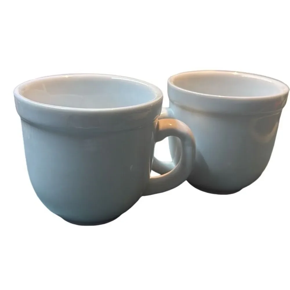2 Pottery Barn White Wide Rim Bistro Suppertime Coffee Mugs Set of 2